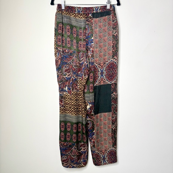 Zara Patchwork Satin Stretch Pants Wide Leg Pockets Colorful Boho - Picture 4 of 6